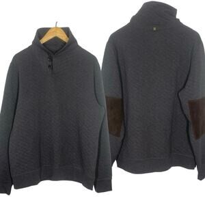 Billy Reid Diamond Quilted Pullover Sweater Men's Medium Elbow Patch Gray